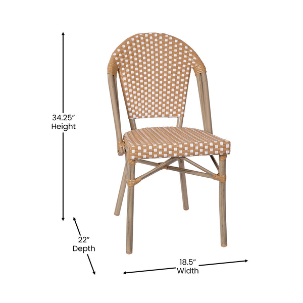 Natural & White/Light Natural Frame |#| All-Weather Commercial Paris Chair - Bamboo Print Aluminum Frame-Natural/White