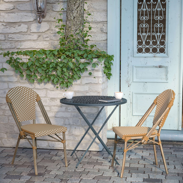 Natural & White/Light Natural Frame |#| All-Weather Commercial Paris Chair - Bamboo Print Aluminum Frame-Natural/White