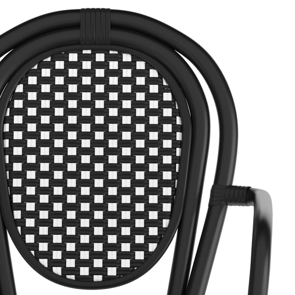 Black & White/Black Frame |#| All-Weather Commercial Paris Chair with Black Metal Frame-Black/White