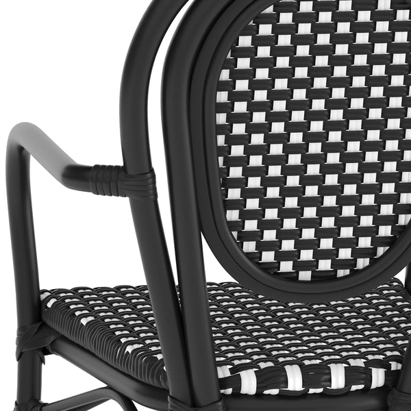 Black & White/Black Frame |#| All-Weather Commercial Paris Chair with Black Metal Frame-Black/White