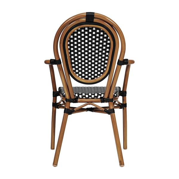 Black & White/Natural Frame |#| All-Weather Commercial Paris Chair with Bamboo Print Metal Frame-Black/White
