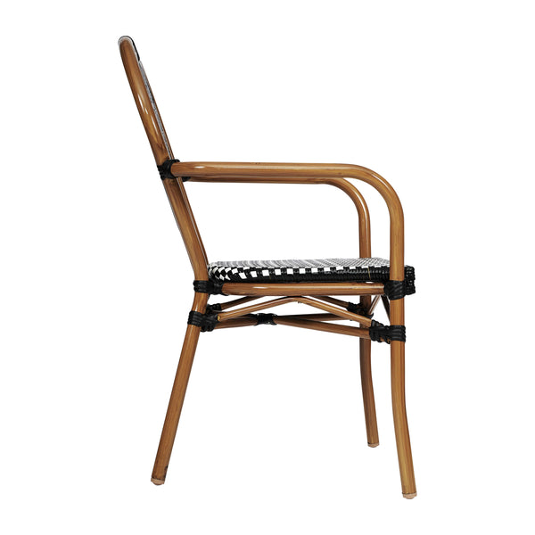 Black & White/Natural Frame |#| All-Weather Commercial Paris Chair with Bamboo Print Metal Frame-Black/White