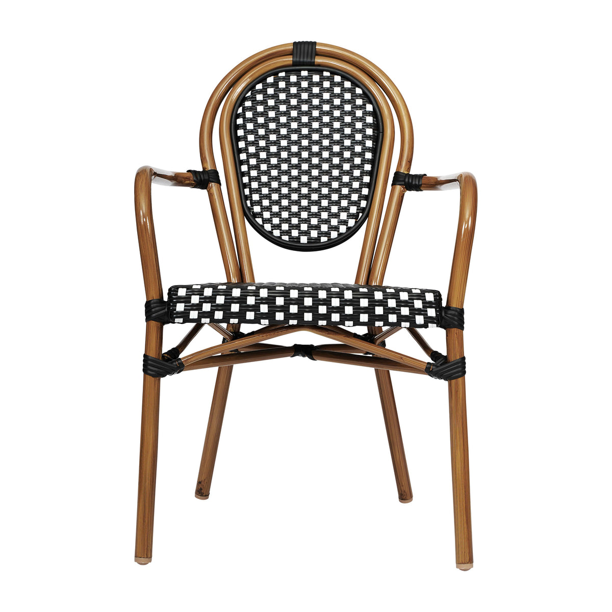 Black & White/Natural Frame |#| All-Weather Commercial Paris Chair with Bamboo Print Metal Frame-Black/White
