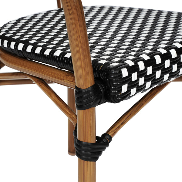 Black & White/Natural Frame |#| All-Weather Commercial Paris Chair with Bamboo Print Metal Frame-Black/White