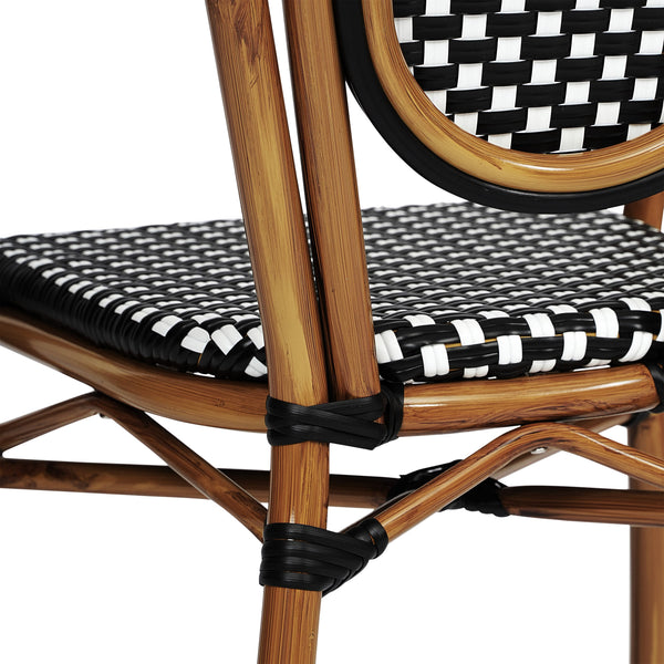 Black & White/Natural Frame |#| All-Weather Commercial Paris Chair with Bamboo Print Metal Frame-Black/White
