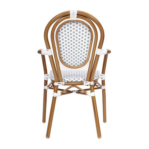 White & Gray/Natural Frame |#| All-Weather Commercial Paris Chair with Bamboo Print Metal Frame-White/Gray