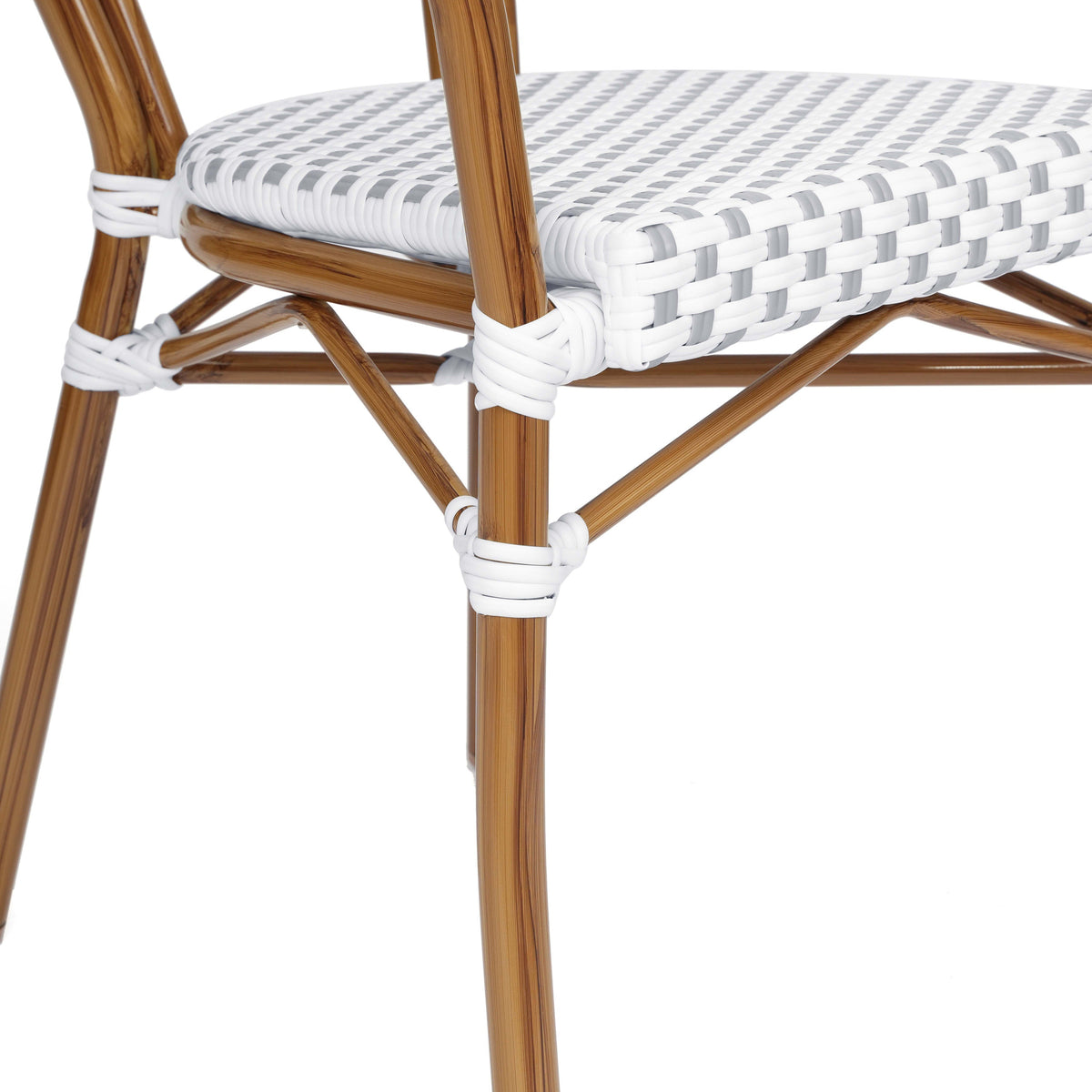 White & Gray/Natural Frame |#| All-Weather Commercial Paris Chair with Bamboo Print Metal Frame-White/Gray