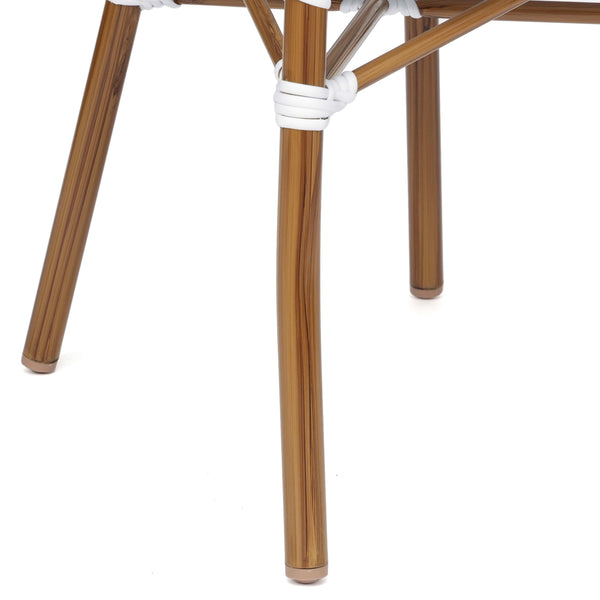 White & Gray/Natural Frame |#| All-Weather Commercial Paris Chair with Bamboo Print Metal Frame-White/Gray