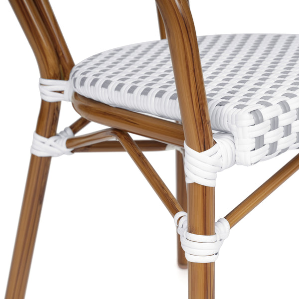 White & Gray/Natural Frame |#| All-Weather Commercial Paris Chair with Bamboo Print Metal Frame-White/Gray