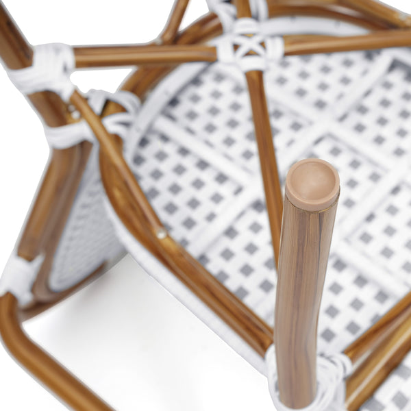 White & Gray/Natural Frame |#| All-Weather Commercial Paris Chair with Bamboo Print Metal Frame-White/Gray