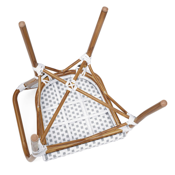 White & Gray/Natural Frame |#| All-Weather Commercial Paris Chair with Bamboo Print Metal Frame-White/Gray