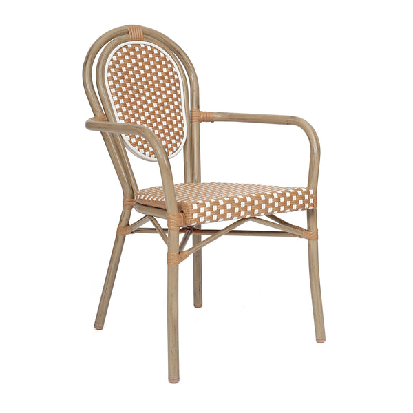 Natural & White/Light Natural Frame |#| All-Weather Commercial Paris Chair with Bamboo Print Metal Frame-Natural/White