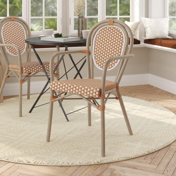 Natural & White/Light Natural Frame |#| All-Weather Commercial Paris Chair with Bamboo Print Metal Frame-Natural/White