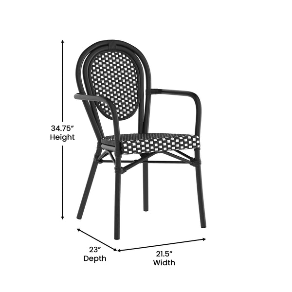 Black & White/Black Frame |#| All-Weather Commercial Paris Chair with Black Metal Frame-Black/White