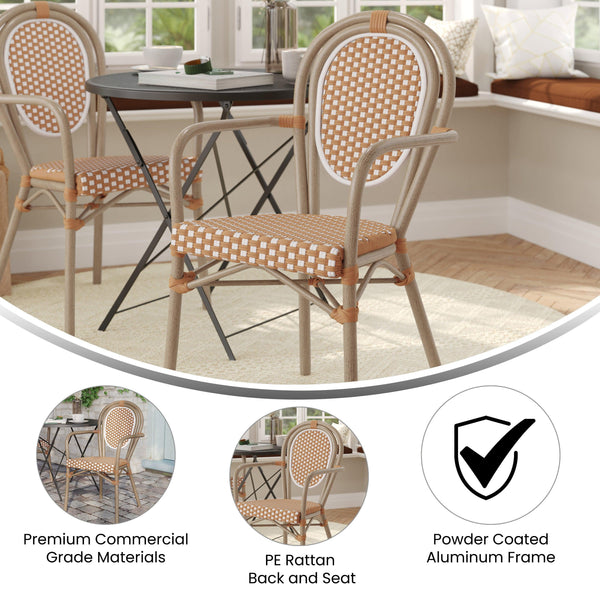 Natural & White/Light Natural Frame |#| All-Weather Commercial Paris Chair with Bamboo Print Metal Frame-Natural/White