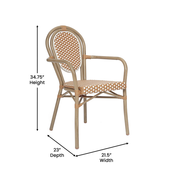 Natural & White/Light Natural Frame |#| All-Weather Commercial Paris Chair with Bamboo Print Metal Frame-Natural/White
