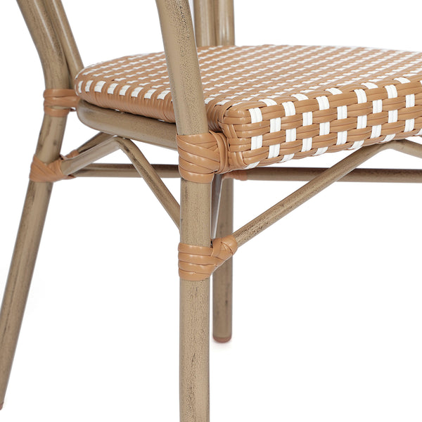 Natural & White/Light Natural Frame |#| All-Weather Commercial Paris Chair with Bamboo Print Metal Frame-Natural/White