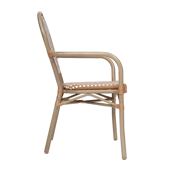 Natural & White/Light Natural Frame |#| All-Weather Commercial Paris Chair with Bamboo Print Metal Frame-Natural/White