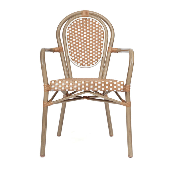 Natural & White/Light Natural Frame |#| All-Weather Commercial Paris Chair with Bamboo Print Metal Frame-Natural/White