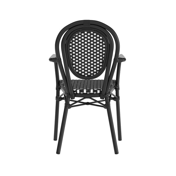 Black & White/Black Frame |#| All-Weather Commercial Paris Chair with Black Metal Frame-Black/White