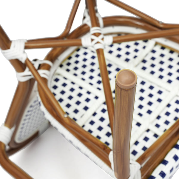 White & Navy/Natural Frame |#| All-Weather Commercial Paris Chair with Bamboo Print Metal Frame-White/Navy