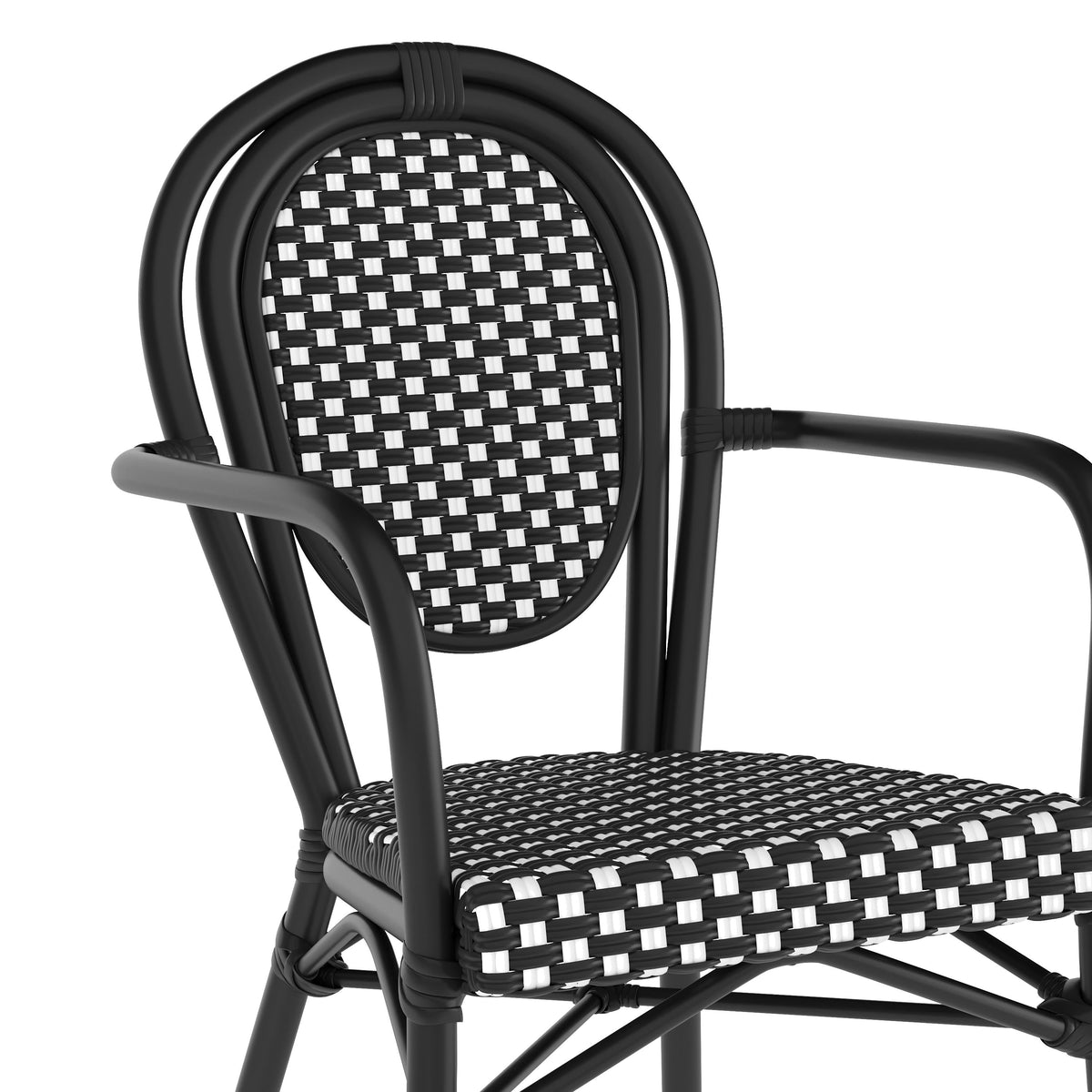 Black & White/Black Frame |#| All-Weather Commercial Paris Chair with Black Metal Frame-Black/White