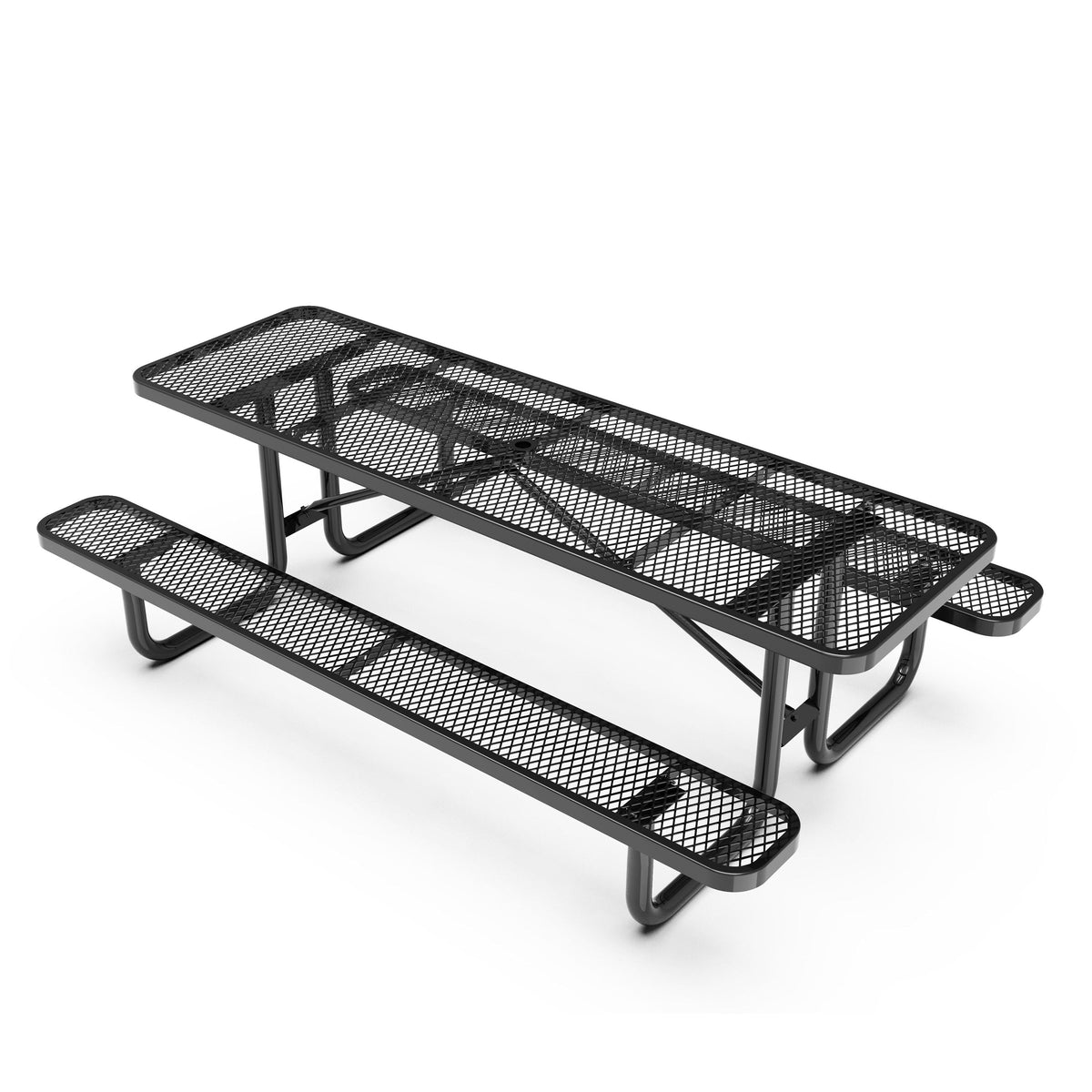 Black,8' |#| Commercial Grade 8' Rectangular Expanded Mesh Metal Outdoor Picnic Table - Black