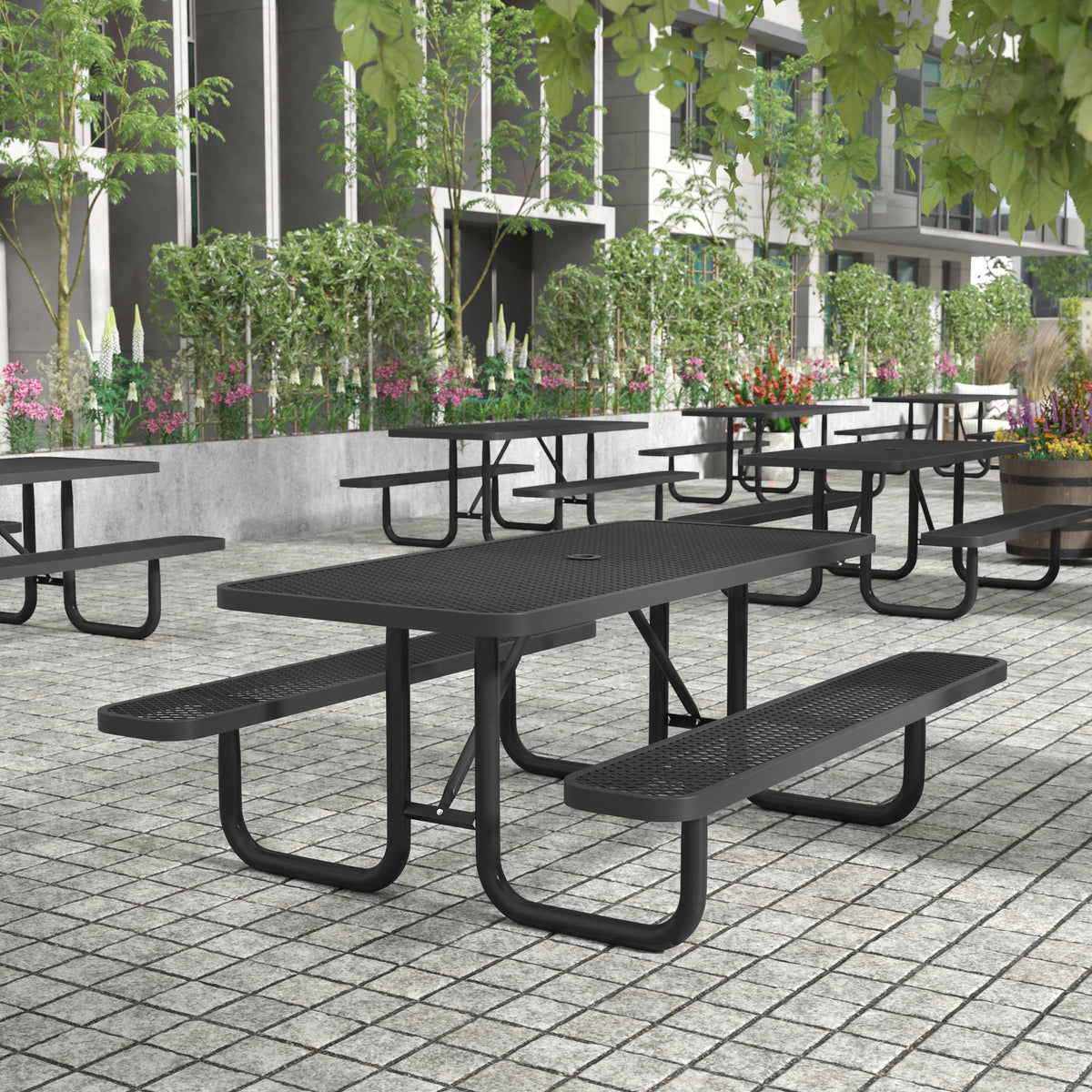 Black,6' |#| Commercial Grade 6' Rectangular Expanded Mesh Metal Outdoor Picnic Table - Black