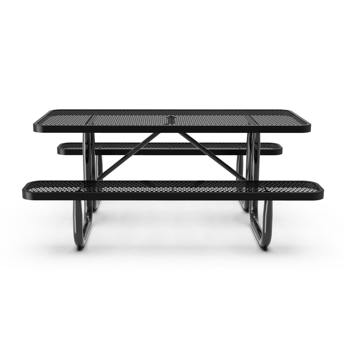 Black,6' |#| Commercial Grade 6' Rectangular Expanded Mesh Metal Outdoor Picnic Table - Black