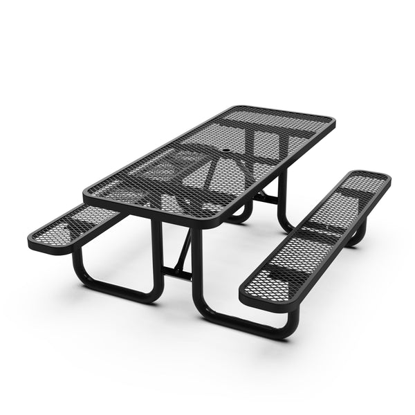 Black,6' |#| Commercial Grade 6' Rectangular Expanded Mesh Metal Outdoor Picnic Table - Black