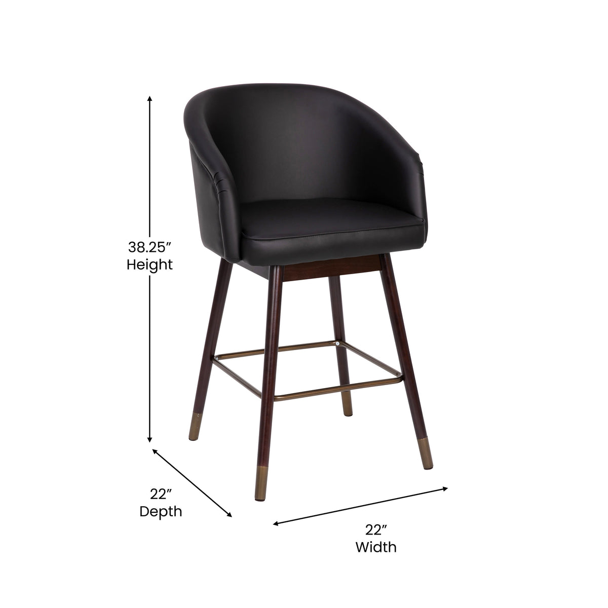 Black |#| Commercial 26inch Mid-Back Counter Stool with Wood Legs - Black LeatherSoft/Walnut