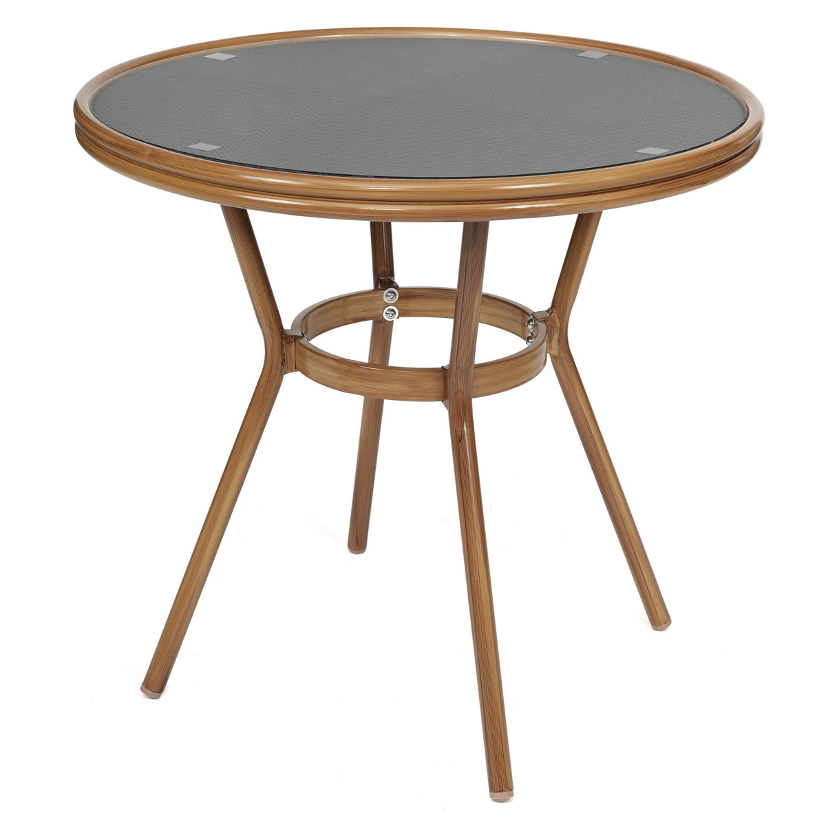 Black Textilene/Natural Frame |#| Indoor/Outdoor Commercial Glass Top Bistro Table in Black
