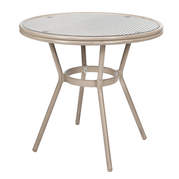 Black & White Textilene/Light Natural Frame |#| Indoor/Outdoor Commercial Glass Top Bistro Table in Black/White