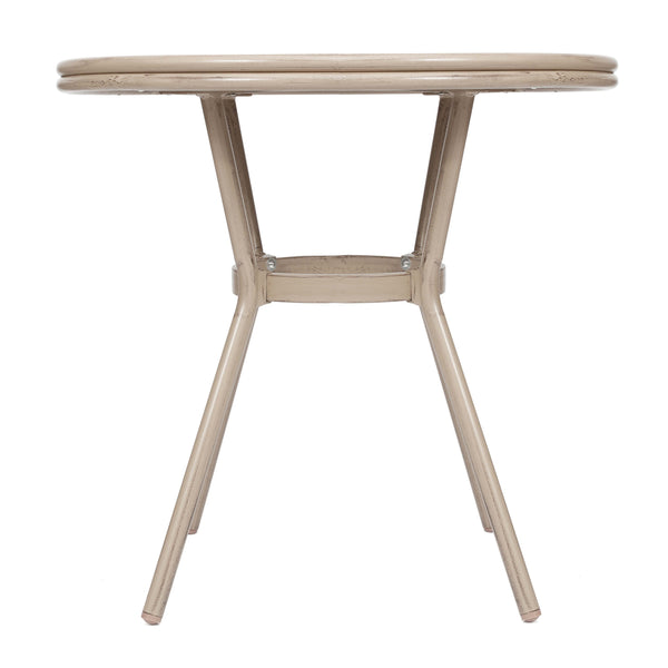 Black & White Textilene/Light Natural Frame |#| Indoor/Outdoor Commercial Glass Top Bistro Table in Black/White
