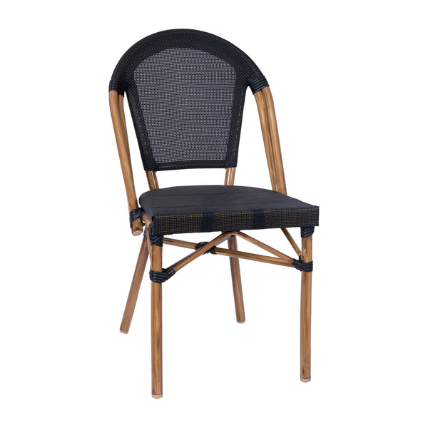 Black Textilene/Natural Frame |#| Indoor/Outdoor Commercial Bistro Set with Table and Two Chairs in Black