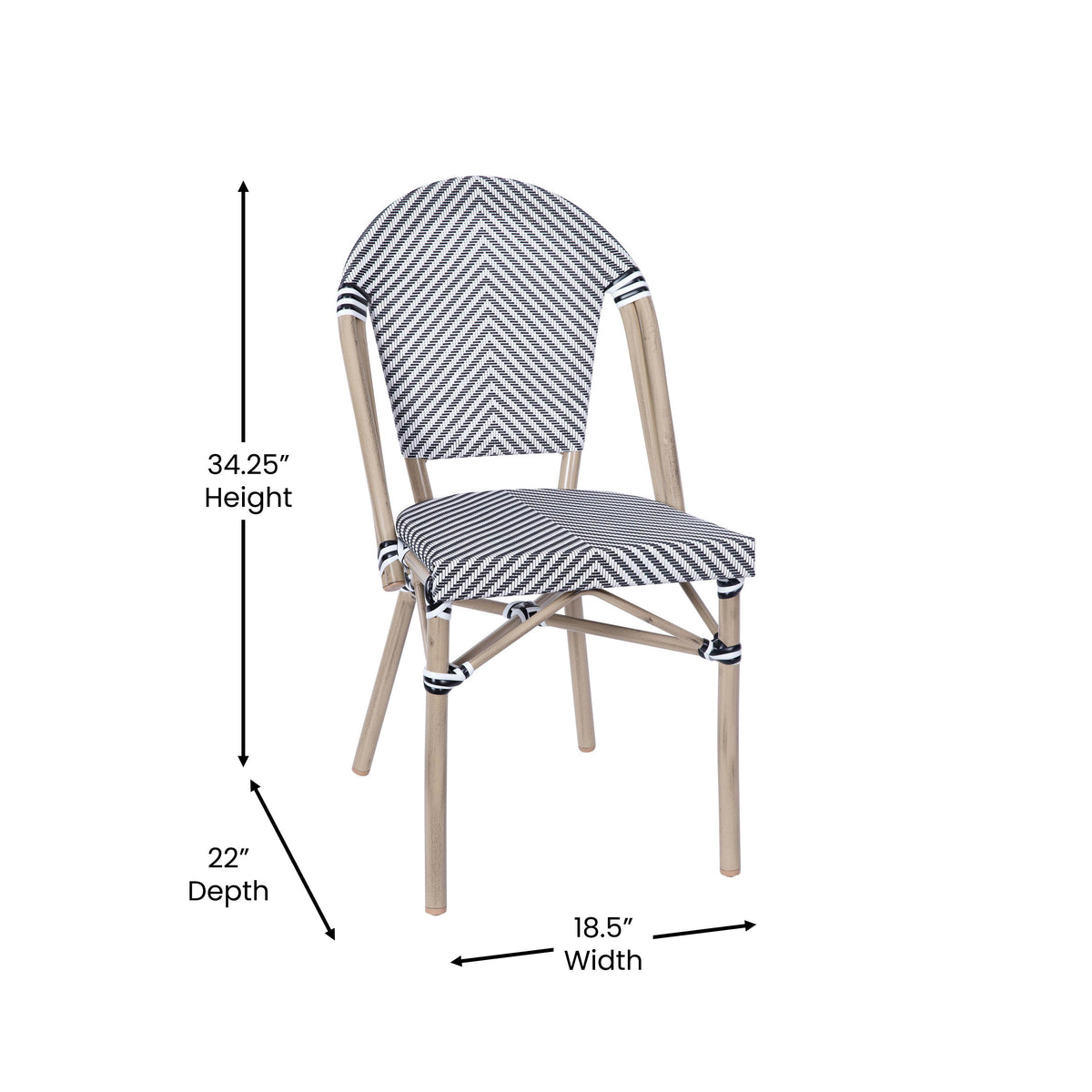 Black & White Textilene/Light Natural Frame |#| Indoor/Outdoor Commercial Bistro Set with Table and 4 Chairs in Blk/Wht