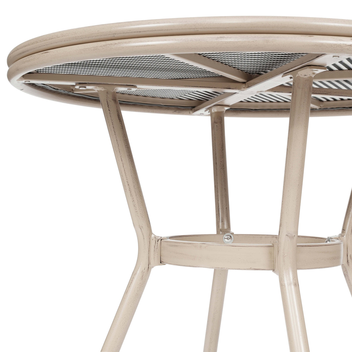 Black & White Textilene/Light Natural Frame |#| Indoor/Outdoor Commercial Bistro Set with Table and 4 Chairs in Blk/Wht