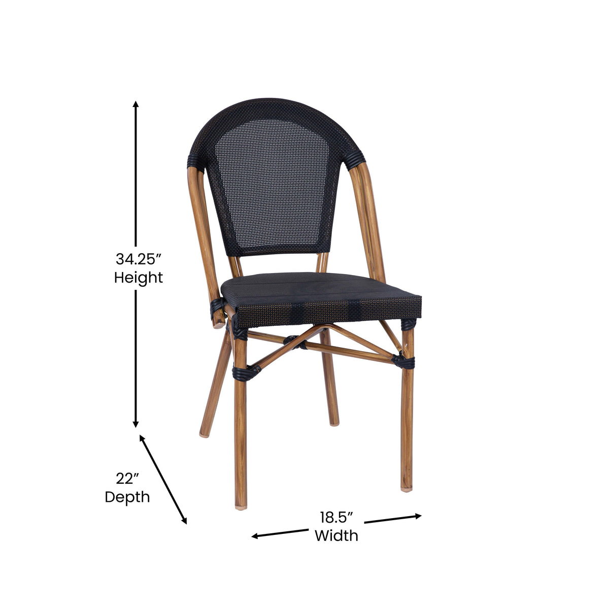 Black Textilene/Natural Frame |#| Indoor/Outdoor Commercial Bistro Set with Table and Four Chairs in Black