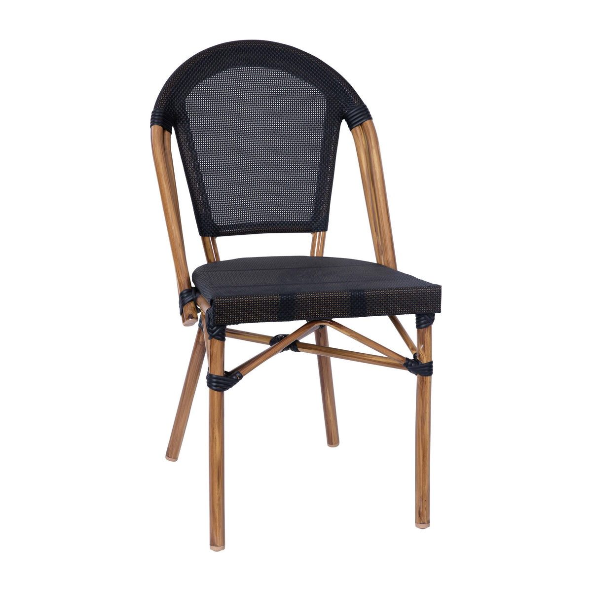 Black Textilene/Natural Frame |#| Indoor/Outdoor Commercial Bistro Set with Table and Four Chairs in Black