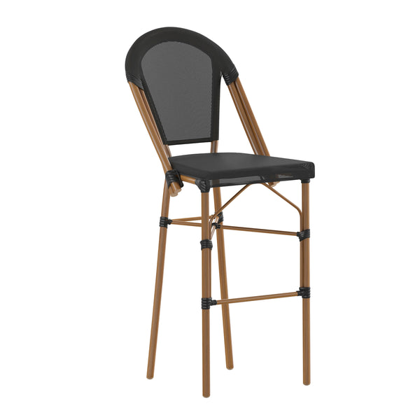 Black/Natural Frame |#| All-Weather Commercial Paris Stool with Natural Metal Frame-Black