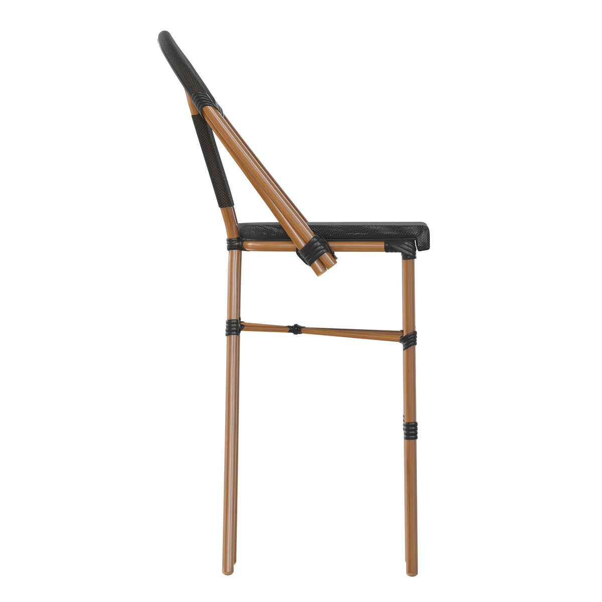 Black/Natural Frame |#| All-Weather Commercial Paris Stool with Natural Metal Frame-Black