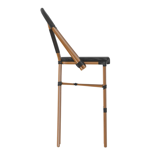 Black/Natural Frame |#| All-Weather Commercial Paris Stool with Natural Metal Frame-Black