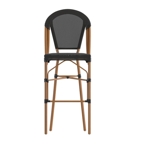 Black/Natural Frame |#| All-Weather Commercial Paris Stool with Natural Metal Frame-Black