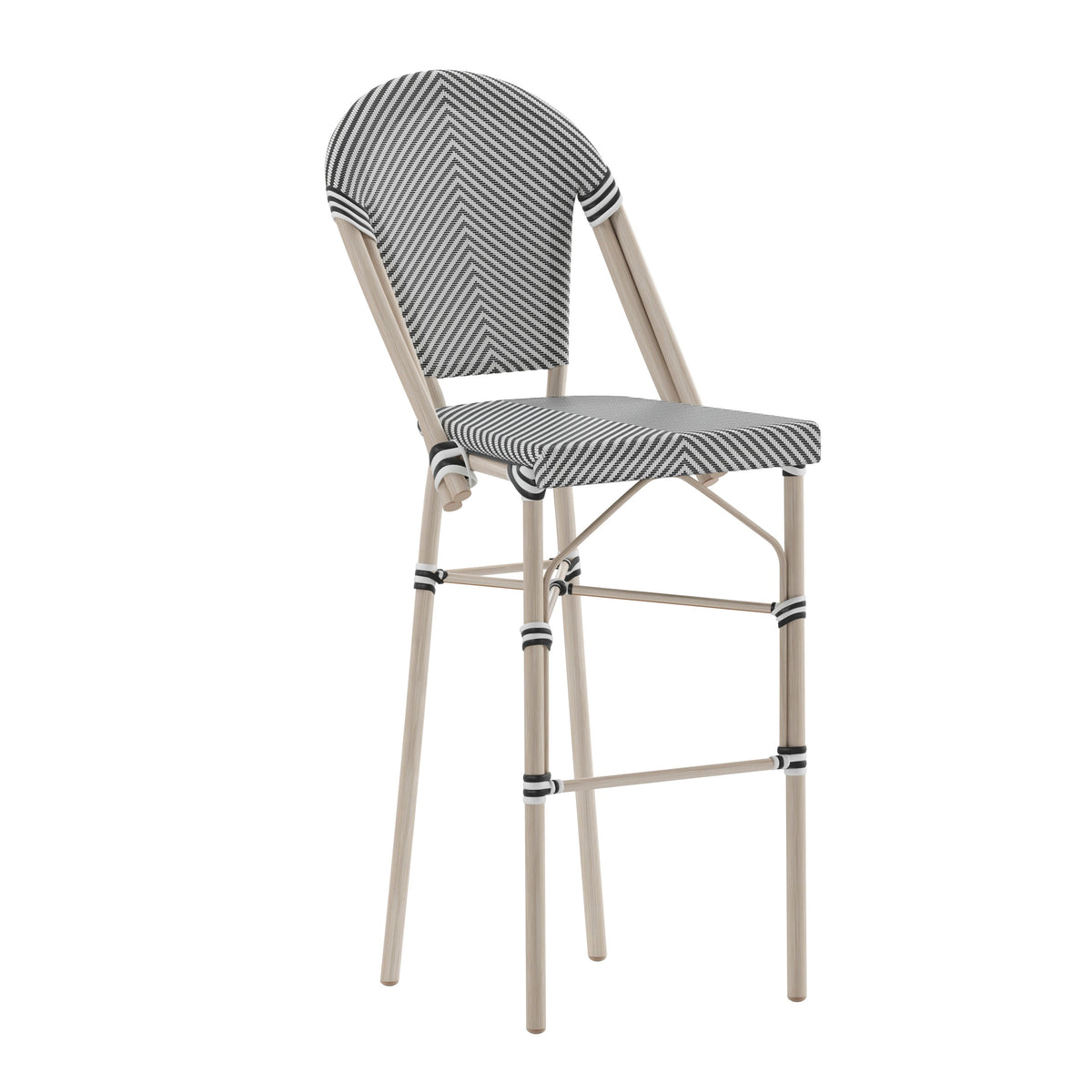 Black & White/Light Natural Frame |#| All-Weather Commercial Paris Stool with Light Natural Metal Frame-Black/White