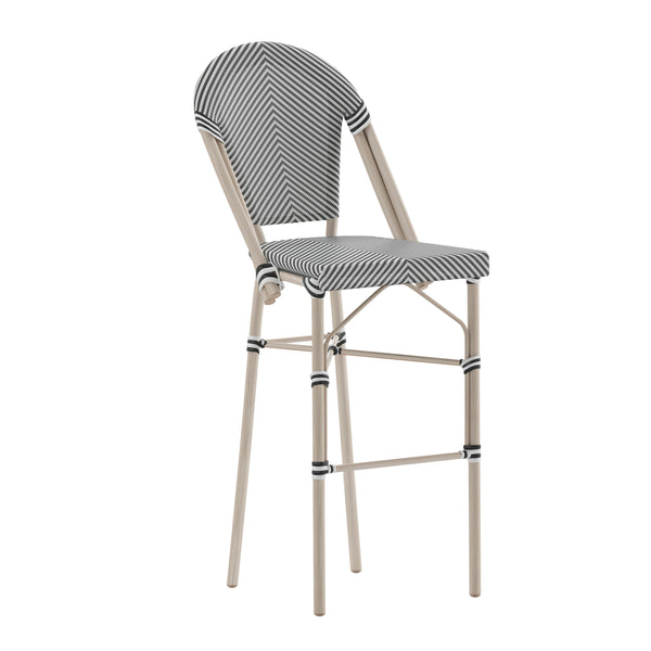 Black & White/Light Natural Frame |#| All-Weather Commercial Paris Stool with Light Natural Metal Frame-Black/White