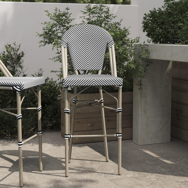 Black & White/Light Natural Frame |#| All-Weather Commercial Paris Stool with Light Natural Metal Frame-Black/White