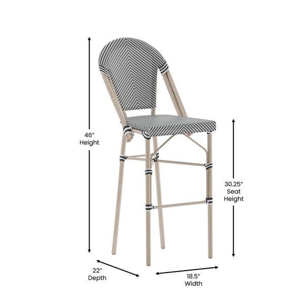 Black & White/Light Natural Frame |#| All-Weather Commercial Paris Stool with Light Natural Metal Frame-Black/White
