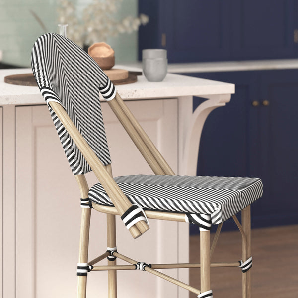 Black & White/Light Natural Frame |#| All-Weather Commercial Paris Stool with Light Natural Metal Frame-Black/White