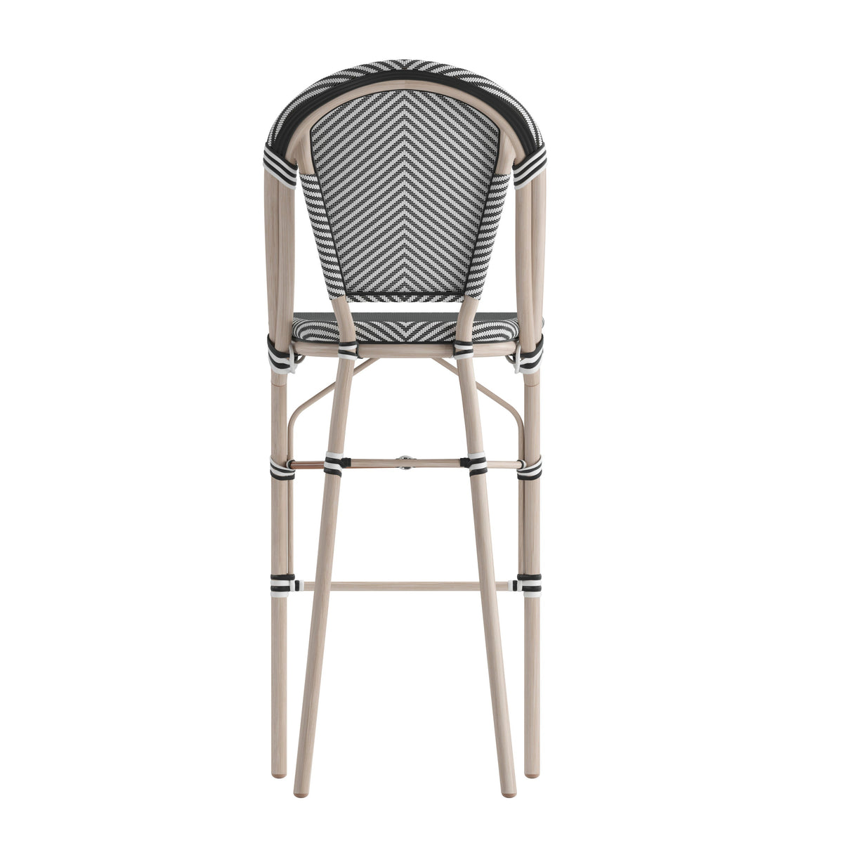 Black & White/Light Natural Frame |#| All-Weather Commercial Paris Stool with Light Natural Metal Frame-Black/White