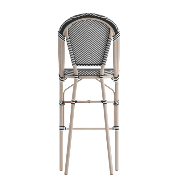 Black & White/Light Natural Frame |#| All-Weather Commercial Paris Stool with Light Natural Metal Frame-Black/White